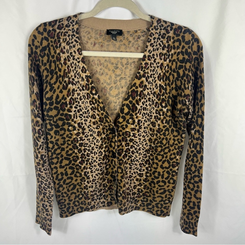 Talbots Animal Leopard Print Cardigan in Brown and Tan - Picture 5 of 6